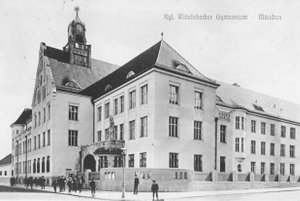 Postkarte Vorderansicht des Schulgebäudes